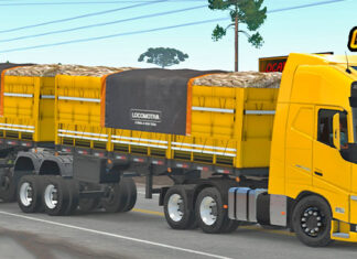 Skins Volvo FH Amarelo Conjunto Qualificado no Rodotrem Graneleiro