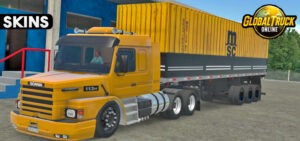 Skins Scania 113 Amarela na Carreta Granel Com Container 0v484hbvghgh