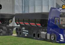 Skins Volvo FH Azul No RodoCaçamba Preto Com Listra Vermelha