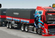 Skins Volvo FH Vermelho Conjunto no Rodotrem Graneleiro
